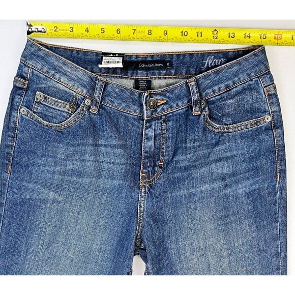 Calvin Klein Size 10 Women's 32 Inch Inseam Flare Blue Denim Logo Tag Jeans NWT - Picture 3 of 16